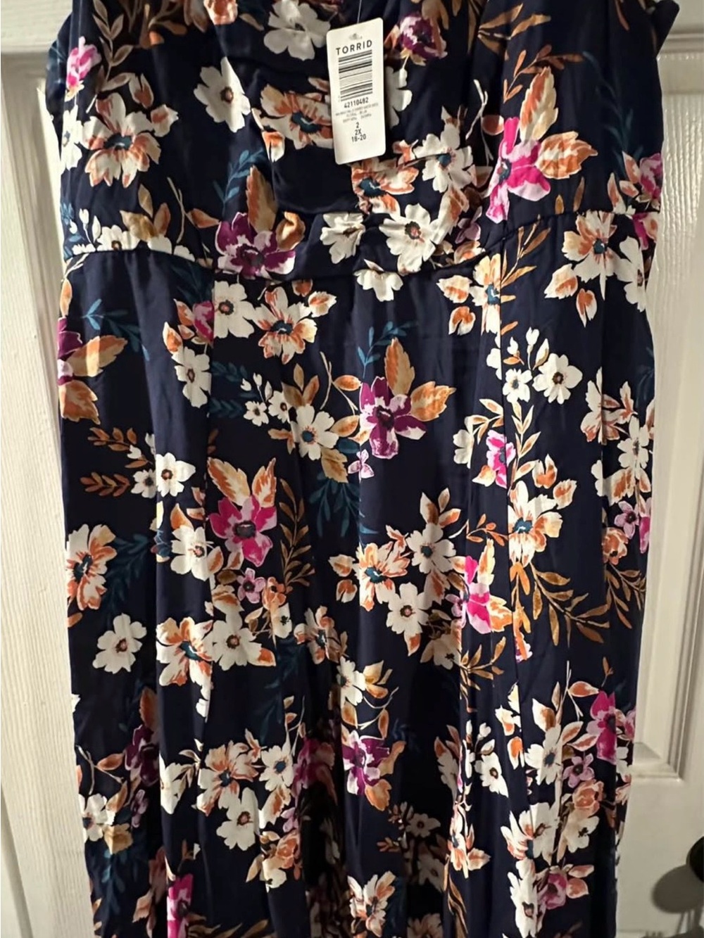 Torrid NWT Navy Floral Mini Dress with Pink & White Blooms - Picture 2 of 8